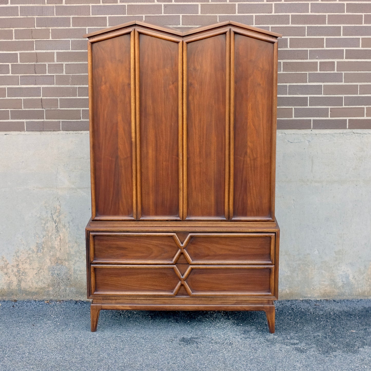 American of Martinsville Walnut X-Design Tall Dresser / Chest Designed by Merton Gershun