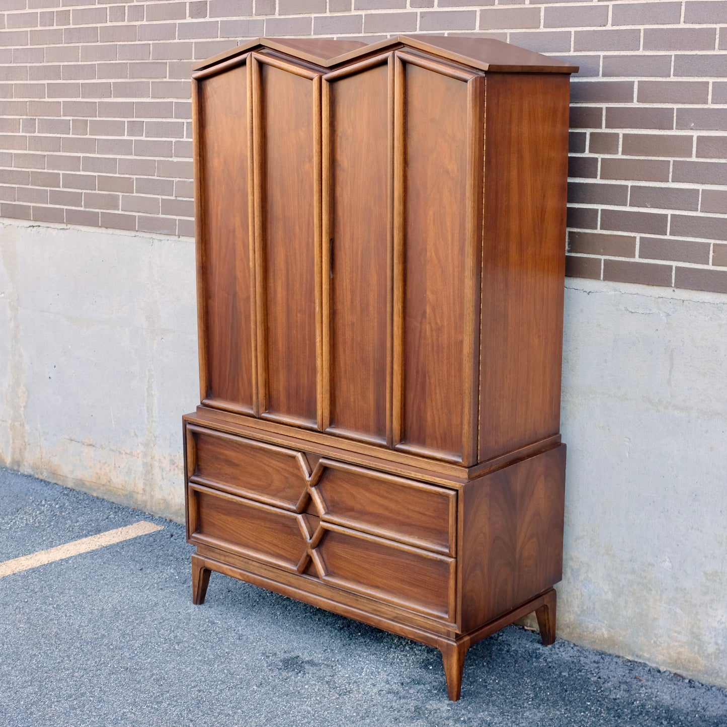 American of Martinsville Walnut X-Design Tall Dresser / Chest Designed by Merton Gershun