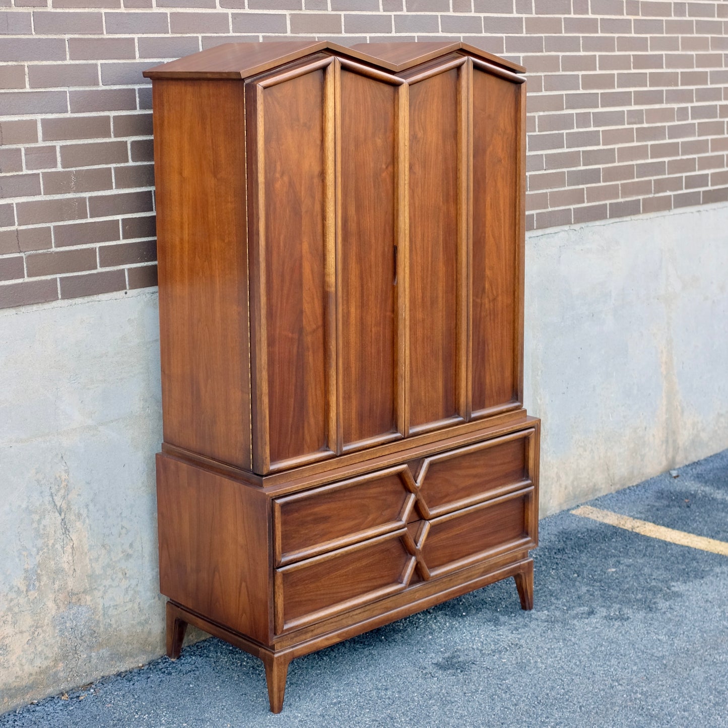 American of Martinsville Walnut X-Design Tall Dresser / Chest Designed by Merton Gershun