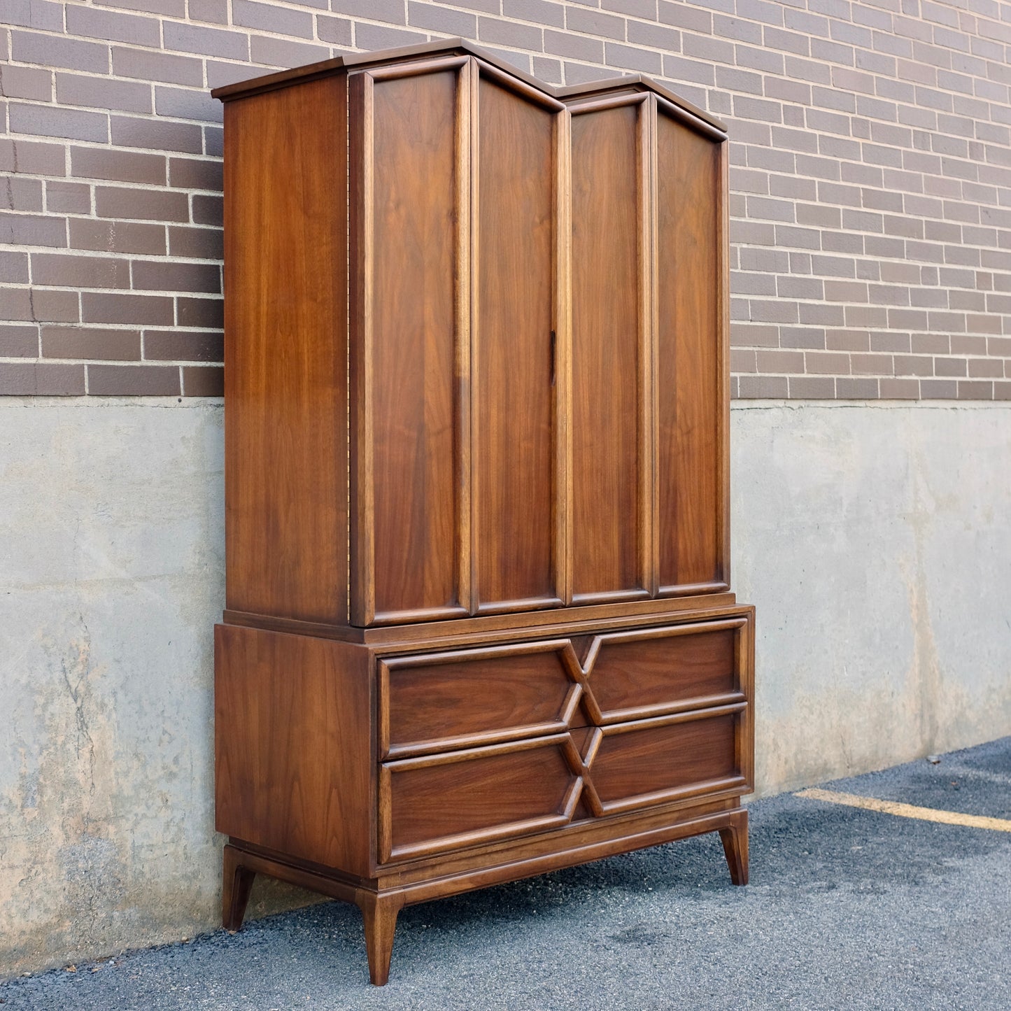 American of Martinsville Walnut X-Design Tall Dresser / Chest Designed by Merton Gershun