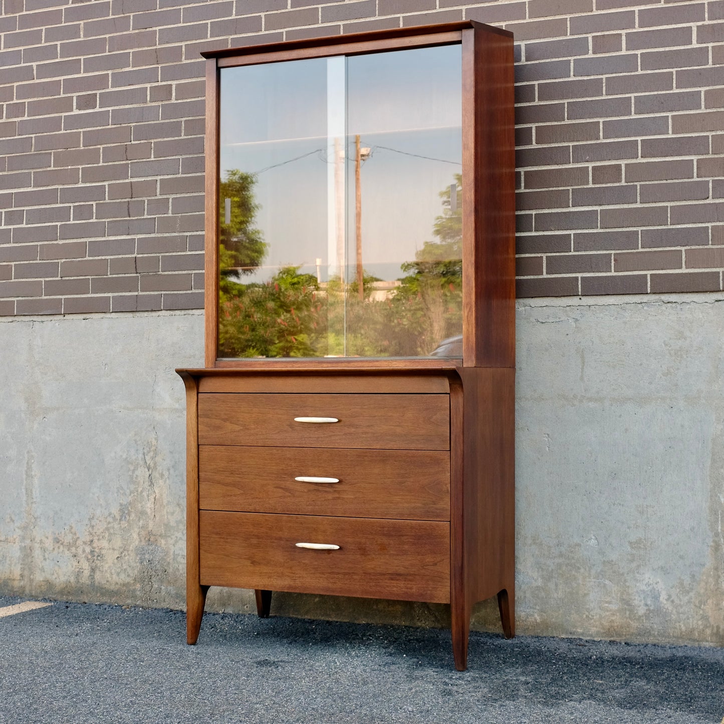 Drexel Furniture "Profile" Walnut China Cabinet - Chest & Hutch