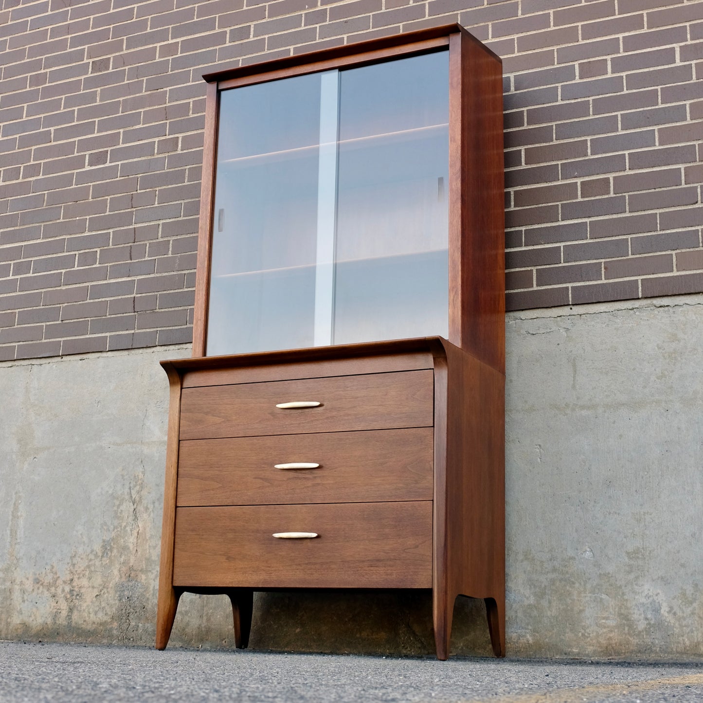 Drexel Furniture "Profile" Walnut China Cabinet - Chest & Hutch