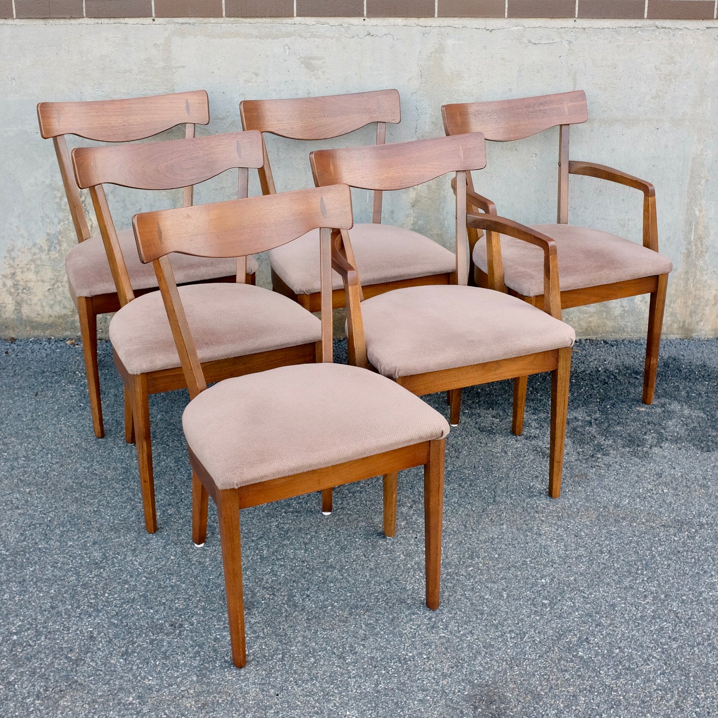 American of Martinsville "Dania II" Set of 6 Walnut & Rosewood Dining Chairs