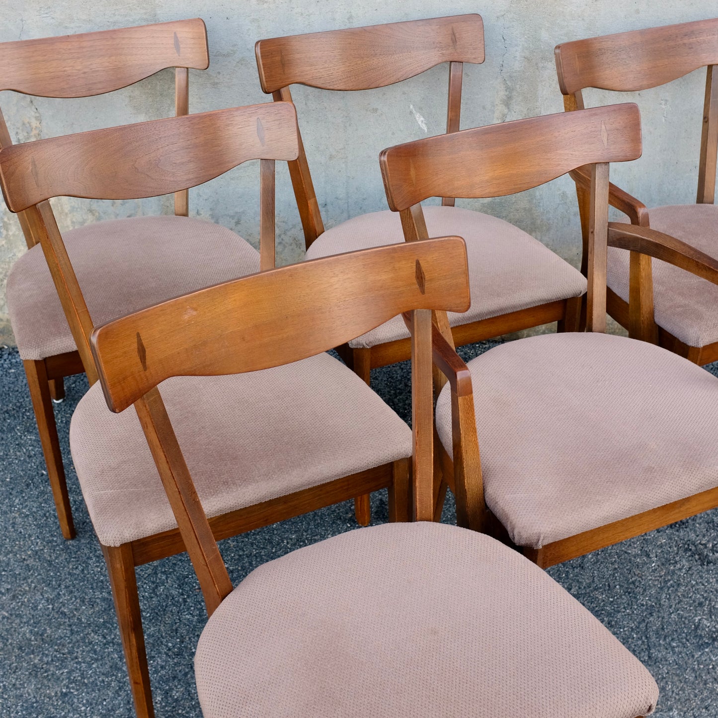 American of Martinsville "Dania II" Set of 6 Walnut & Rosewood Dining Chairs