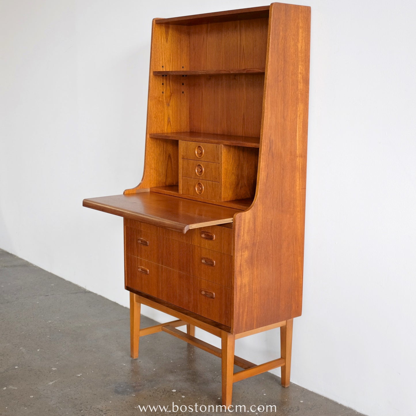 Danish Teak Secretary's Desk With Bookcase