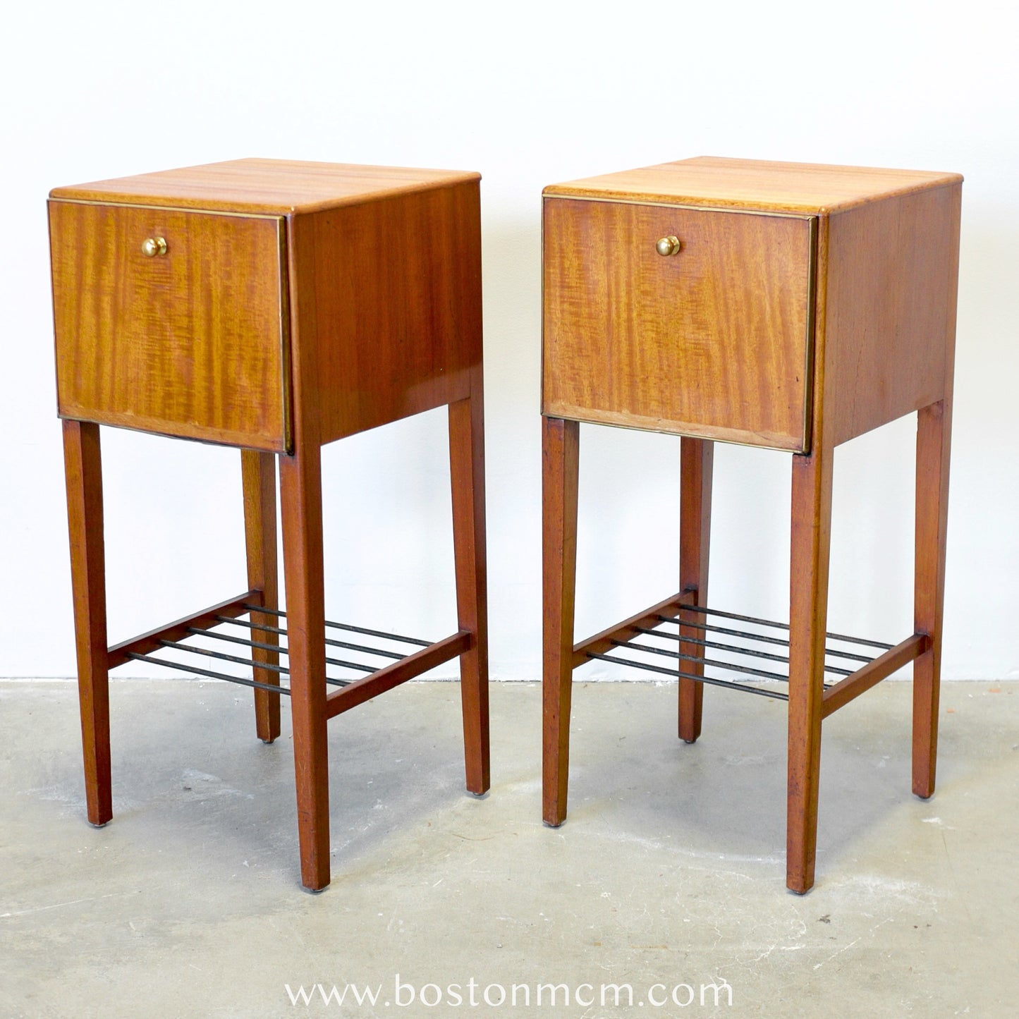 British Teak Pair of Slim Nightstands - #B19