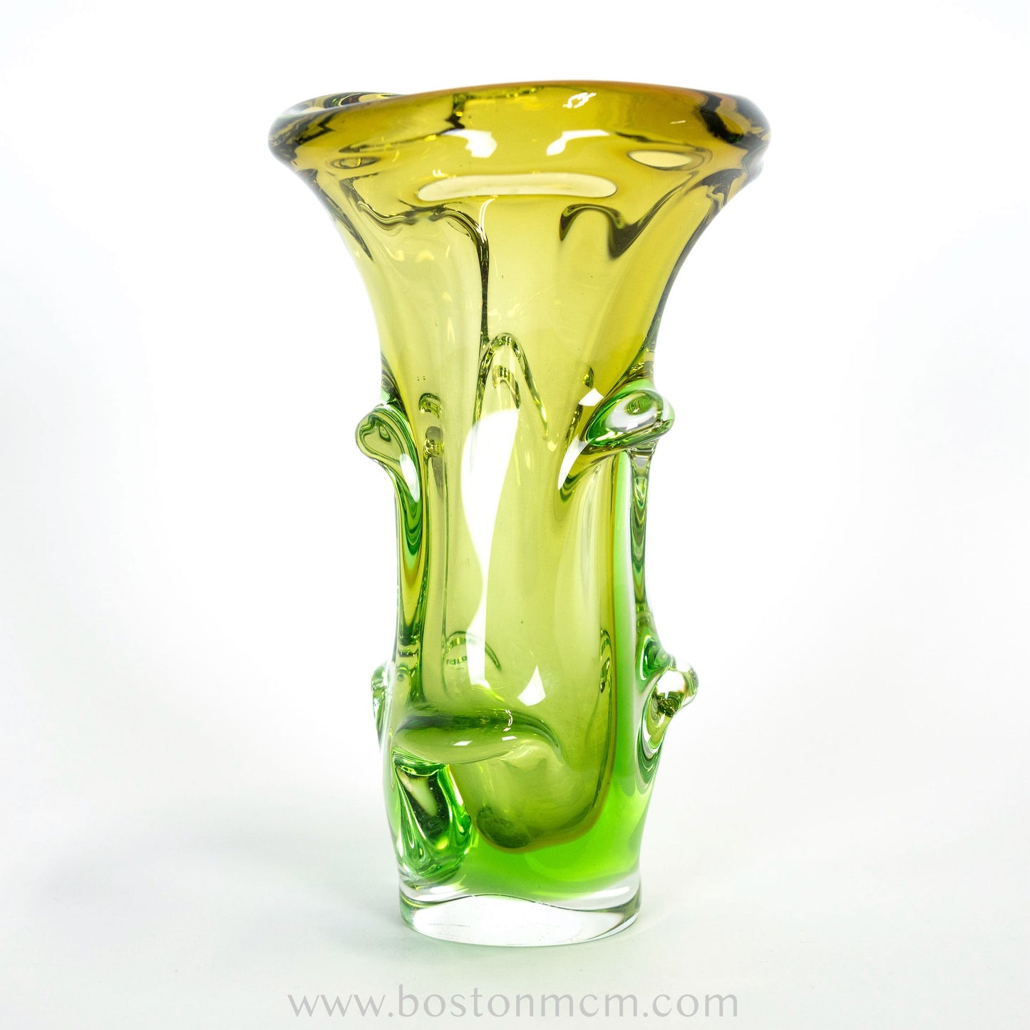 Art Glass Green-Yellow Vase by Mstisov #6