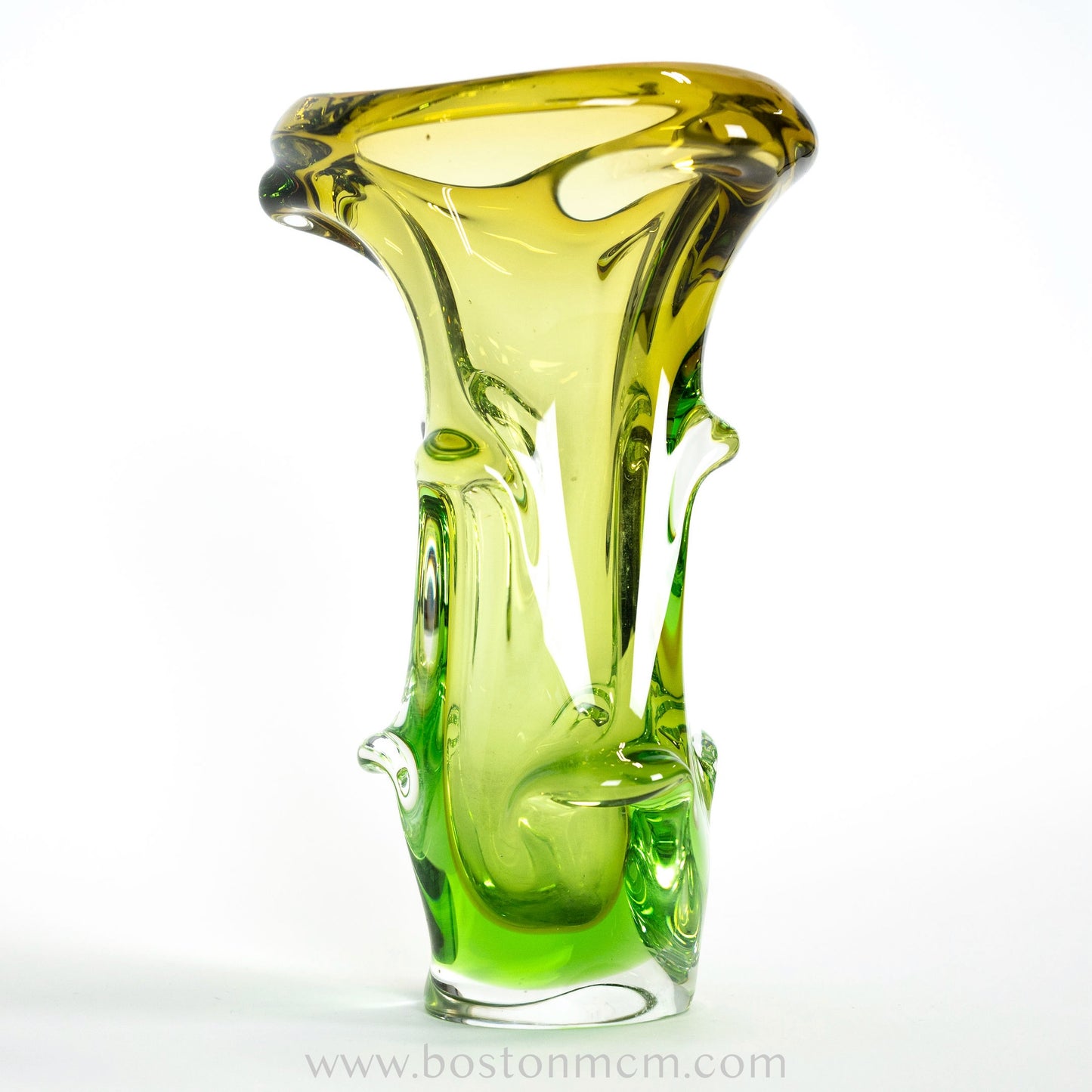 Art Glass Green-Yellow Vase by Mstisov #6