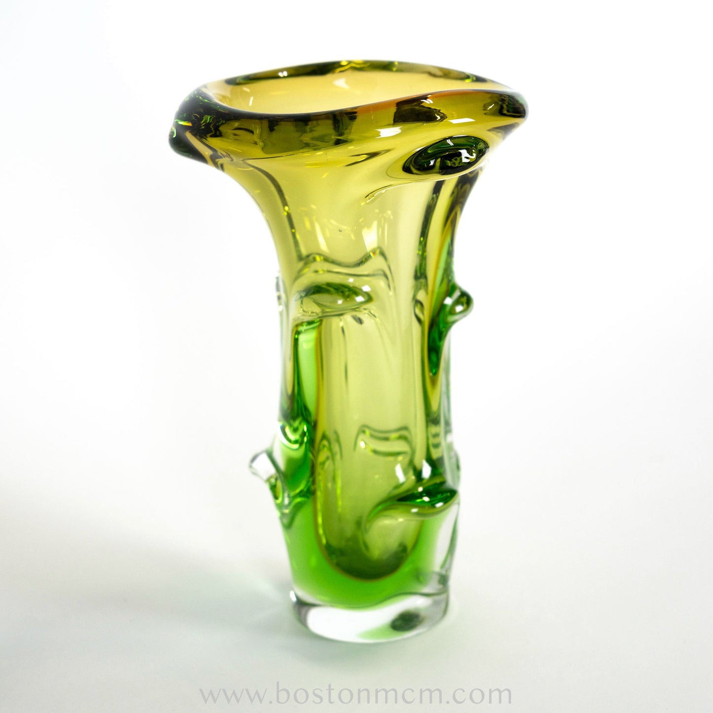 Art Glass Green-Yellow Vase by Mstisov #6