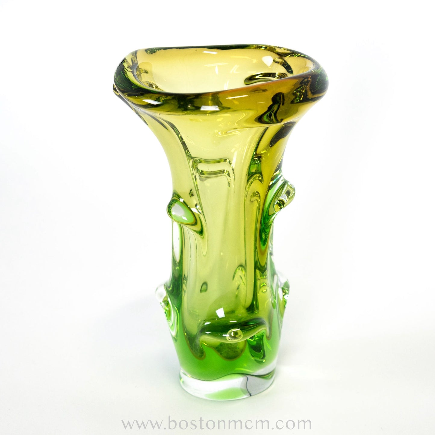 Art Glass Green-Yellow Vase by Mstisov #6