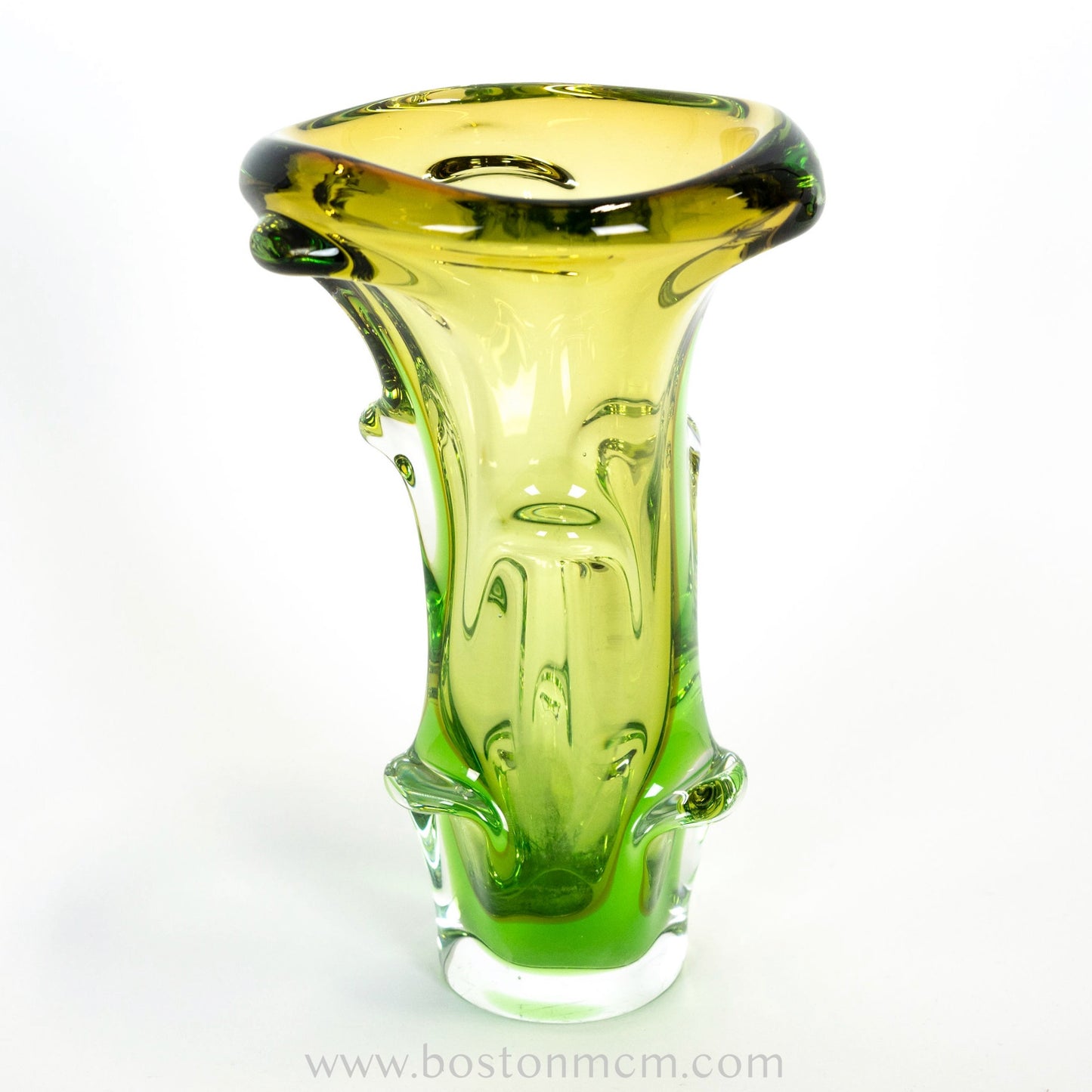 Art Glass Green-Yellow Vase by Mstisov #6