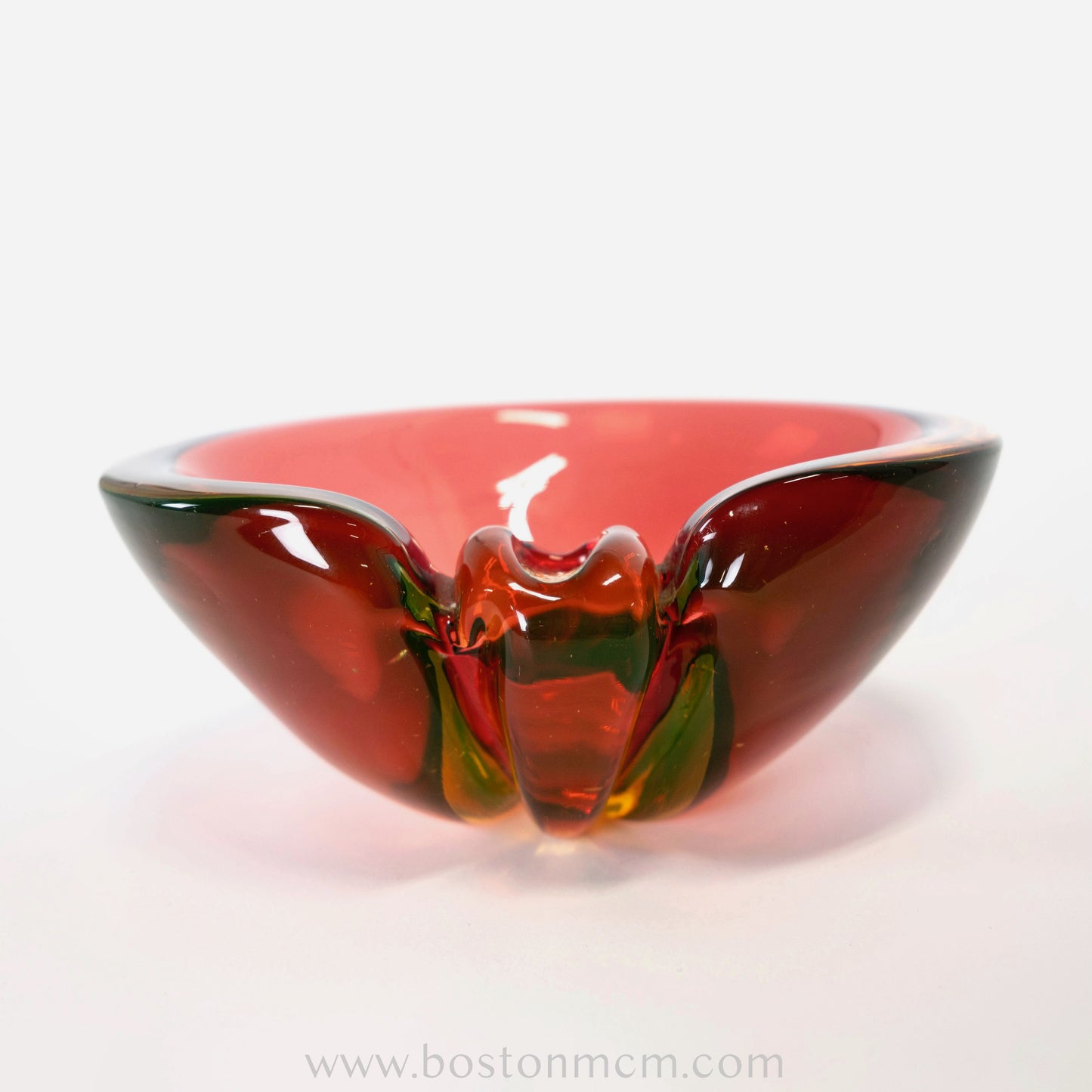 Italian Murano Red-Green Uranium Art Glass Bowl