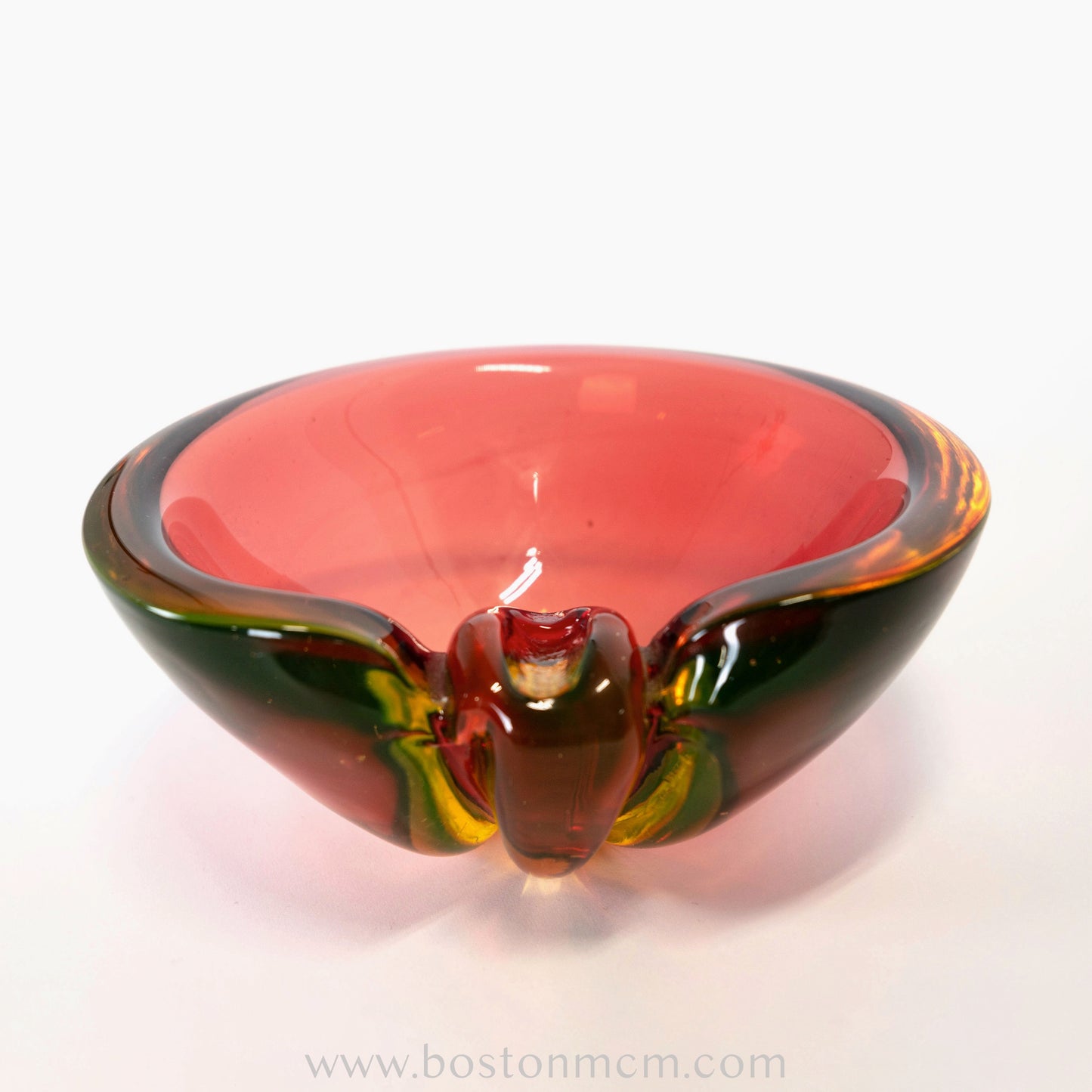 Italian Murano Red-Green Uranium Art Glass Bowl