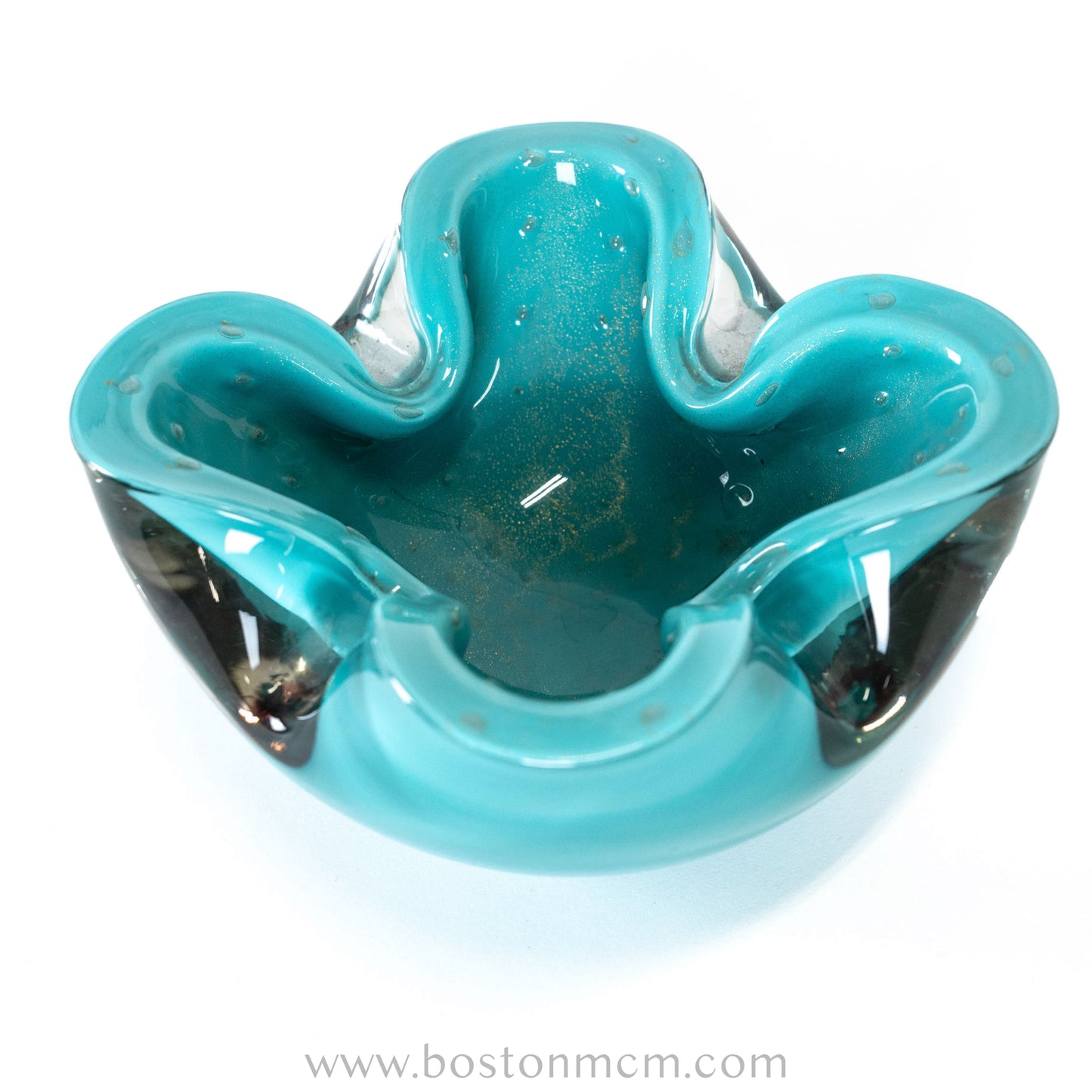 Italian Murano Art Glass Blue / Teal Bowl, by Alfredo Barbini Bollinato