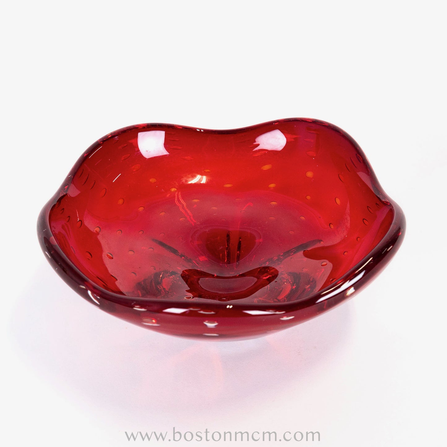 Italian Murano Art Glass Ruby Red Bullicante Bowl