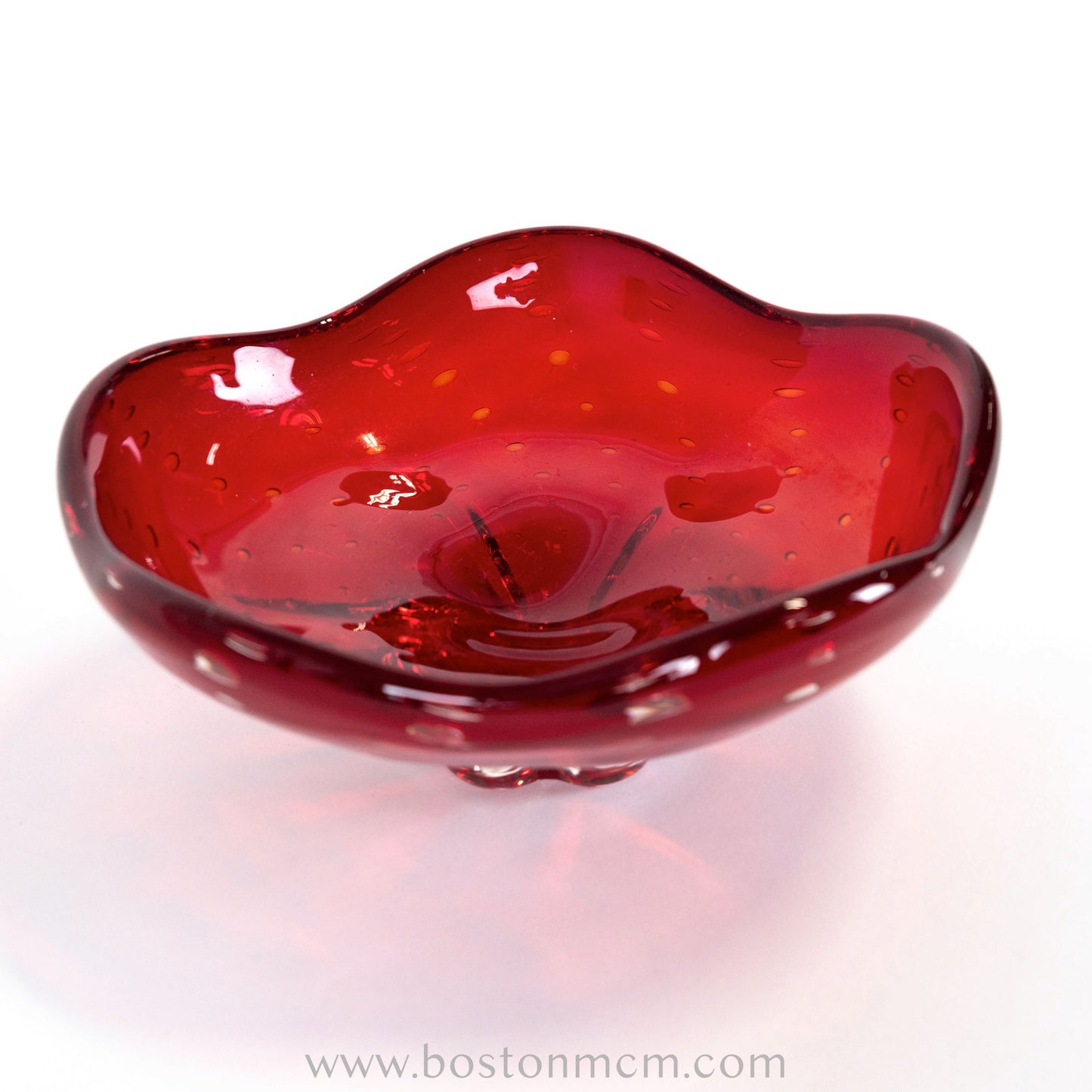 Italian Murano Art Glass Ruby Red Bullicante Bowl