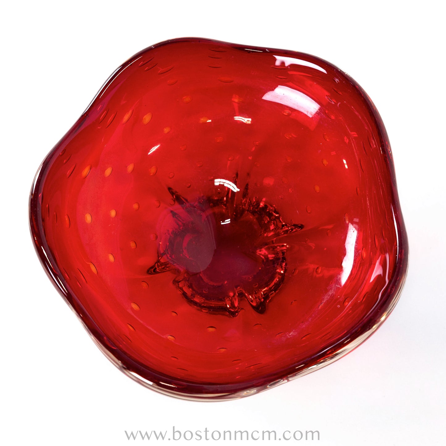 Italian Murano Art Glass Ruby Red Bullicante Bowl
