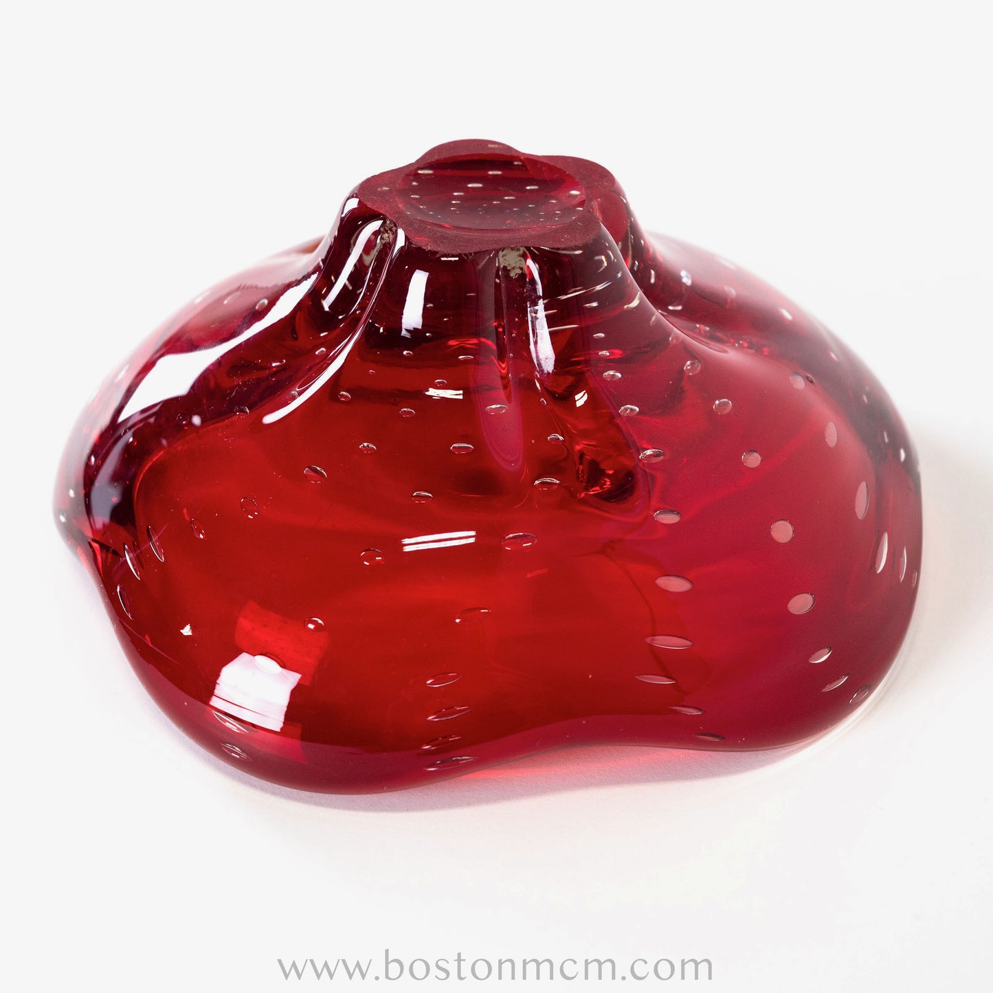 Italian Murano Art Glass Ruby Red Bullicante Bowl
