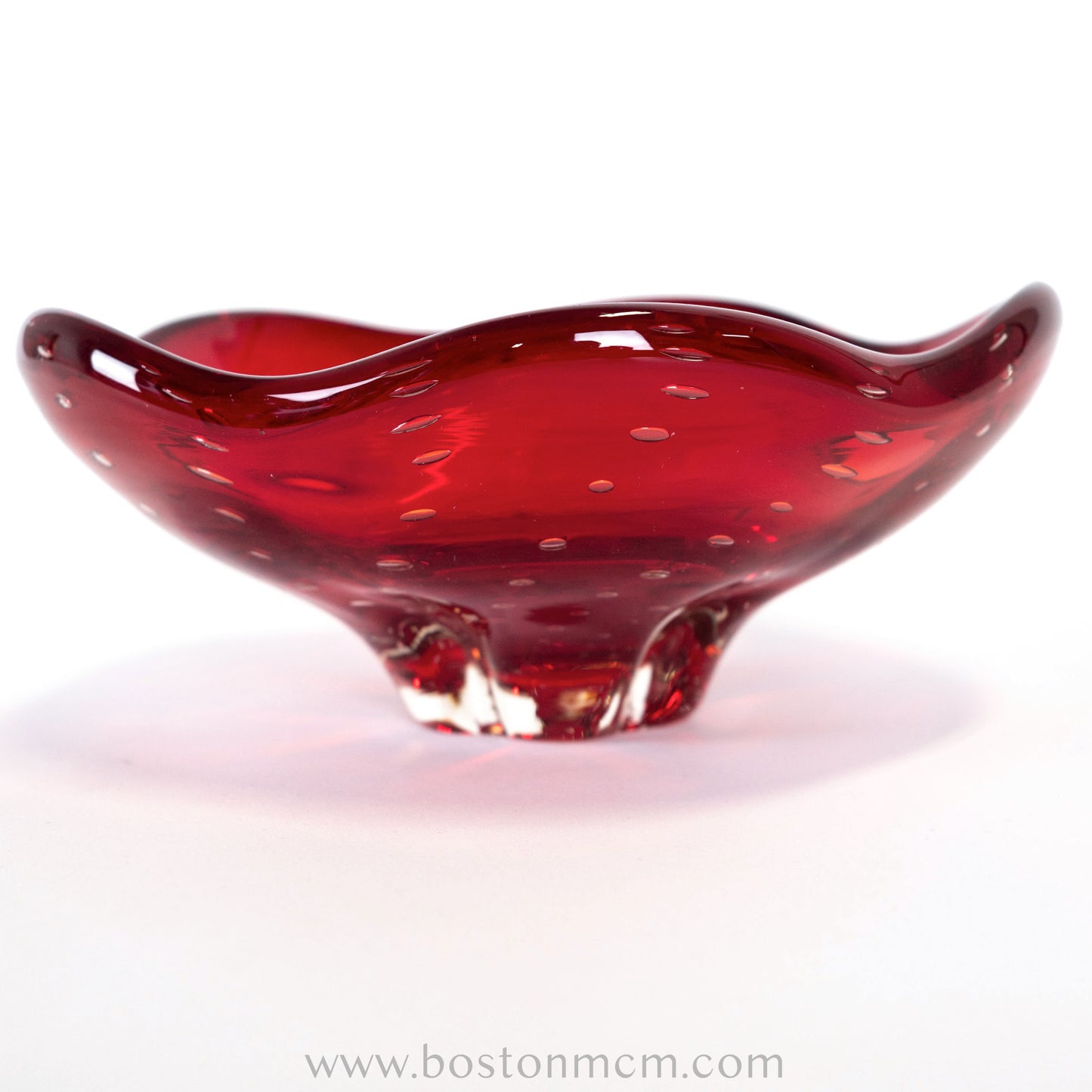Italian Murano Art Glass Ruby Red Bullicante Bowl