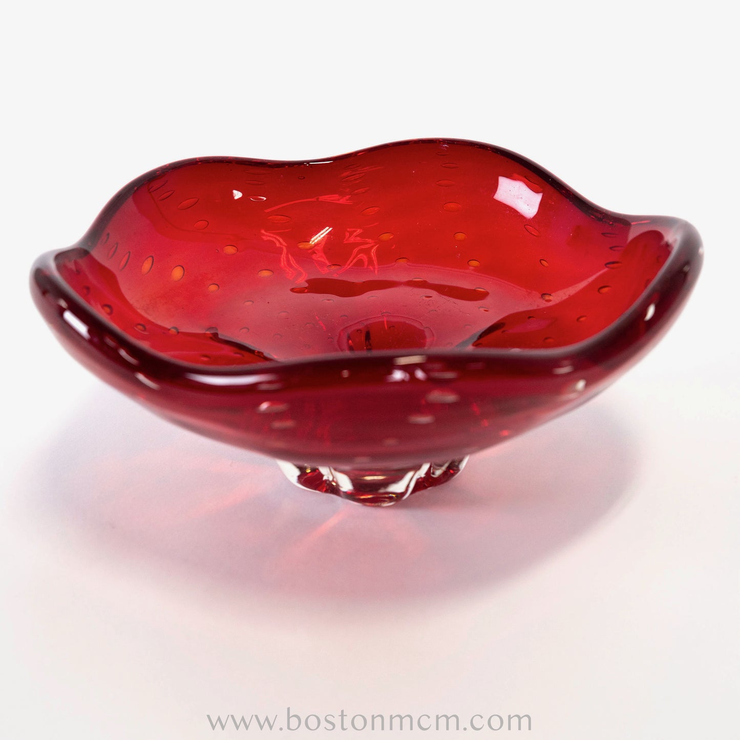Italian Murano Art Glass Ruby Red Bullicante Bowl