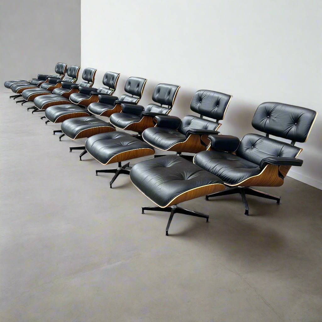 Eames Lounge Chair and Ottoman Model 670 & 671 in Walnut & Black Leather - #A1813