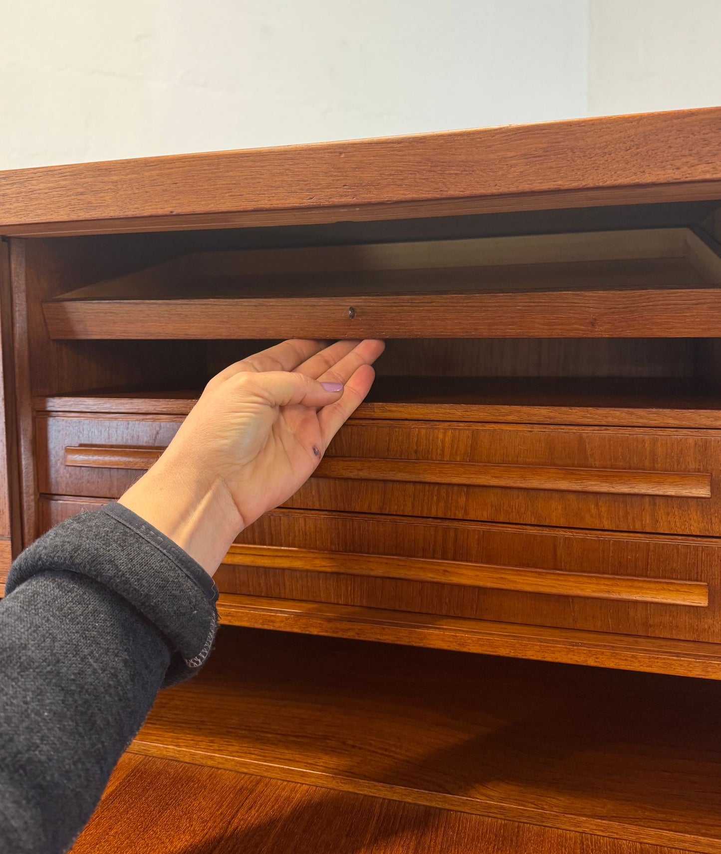 Ølholm Møbelfabrik Danish Teak Secretary Desk Designed by Sigfred Omann - #A1585 - with Hidden Drawer
