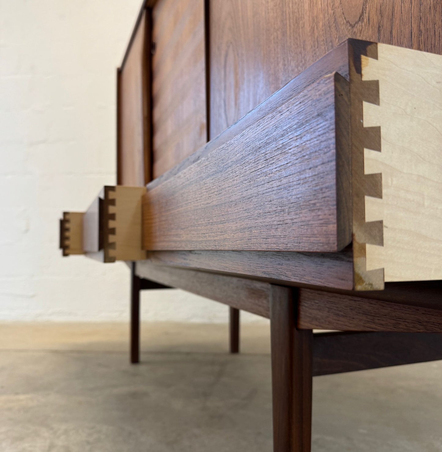 Danish Teak Tall Sideboard / Highboard with Inlaid Veneer Design - #A1639