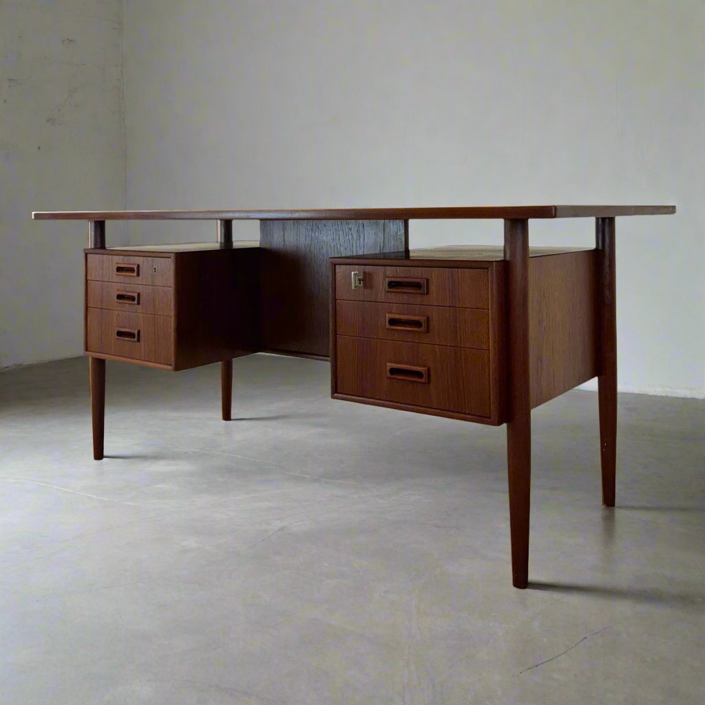 Danish Teak Desk with Rear Bookcase Storage - #A1653