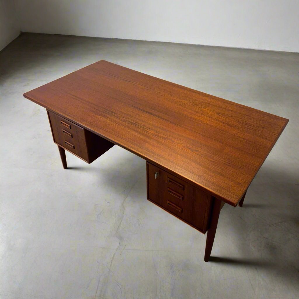 Danish Teak Desk with Rear Bookcase Storage - #A1653