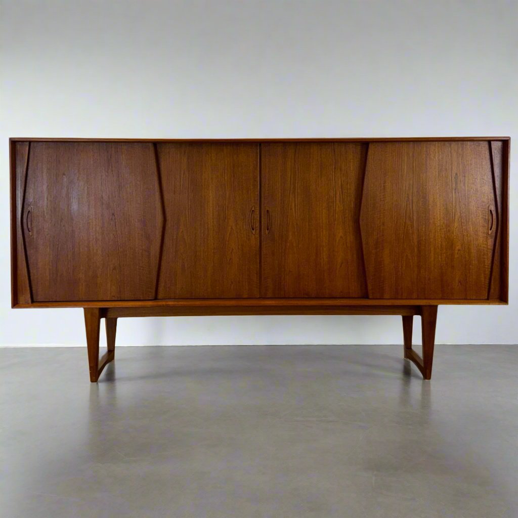 Kurt Østervig Teak Tall Sideboard / Highboard with Illuminated Bar Cabinet - #A1656