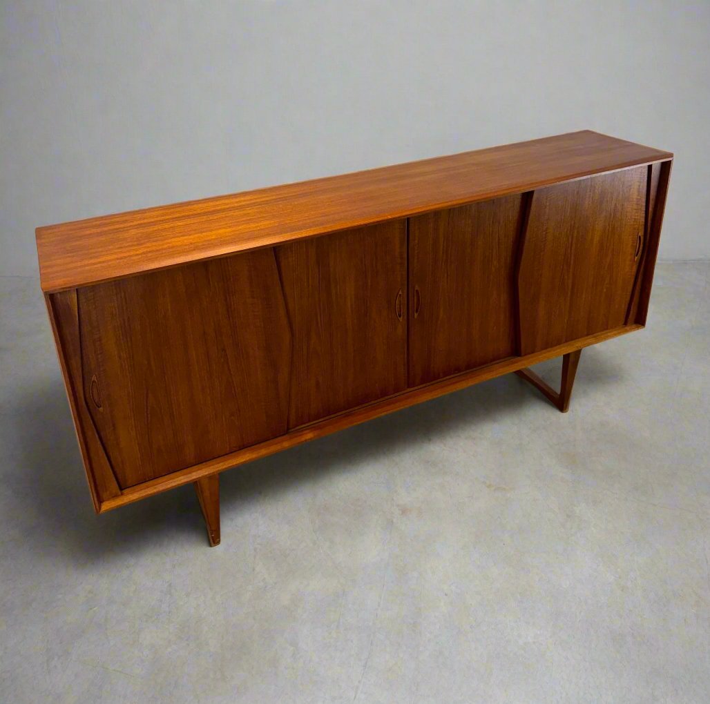 Kurt Østervig Teak Tall Sideboard / Highboard with Illuminated Bar Cabinet - #A1656