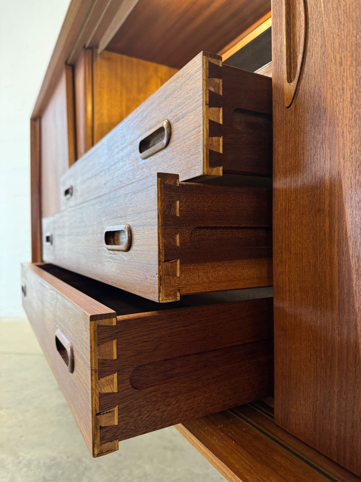 Kurt Østervig Teak Tall Sideboard / Highboard with Illuminated Bar Cabinet - #A1656