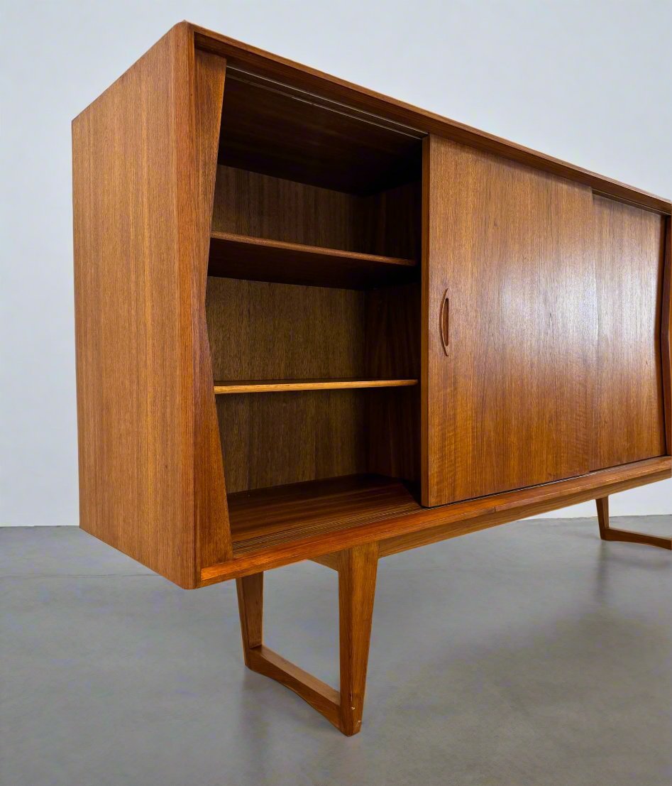 Kurt Østervig Teak Tall Sideboard / Highboard with Illuminated Bar Cabinet - #A1656