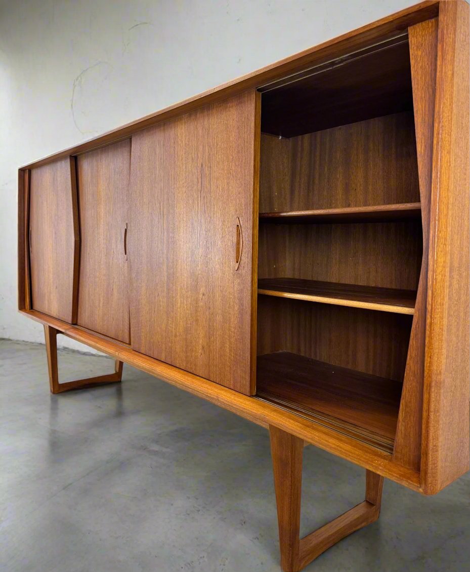 Kurt Østervig Teak Tall Sideboard / Highboard with Illuminated Bar Cabinet - #A1656