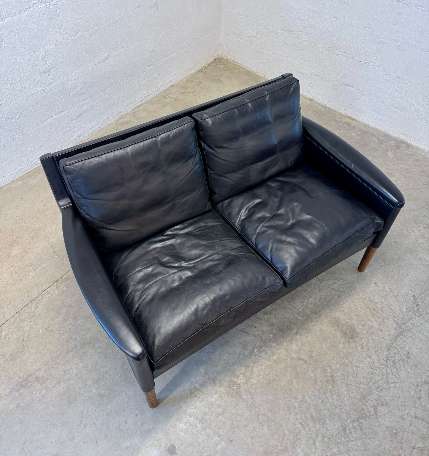 Centrum Møbler Leather & Rosewood Loveseat / Settee “Model 55” Designed by Kurt Østervig - #A1698