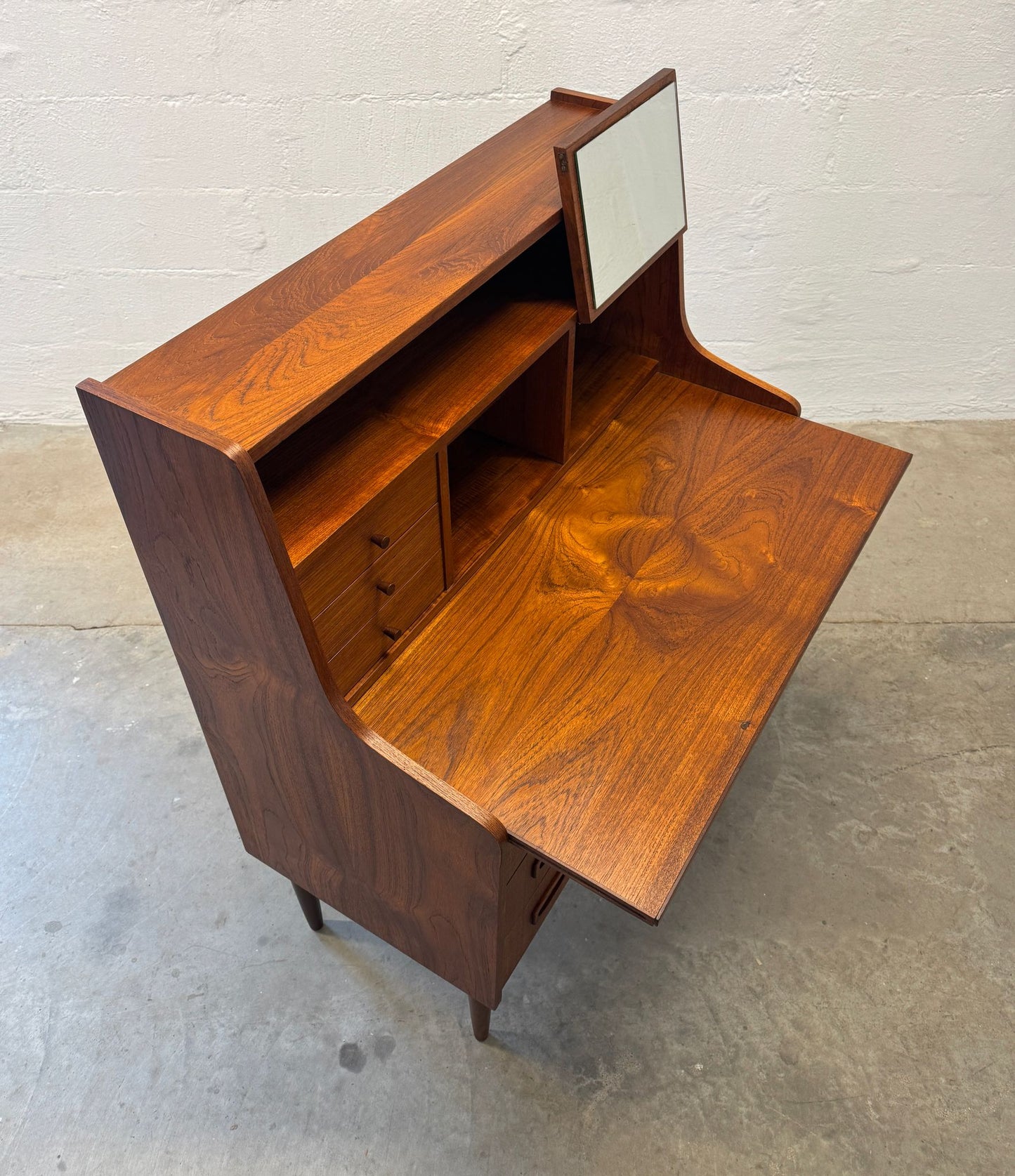 Danish Teak Secretary Desk with Hidden Vanity - #A1699