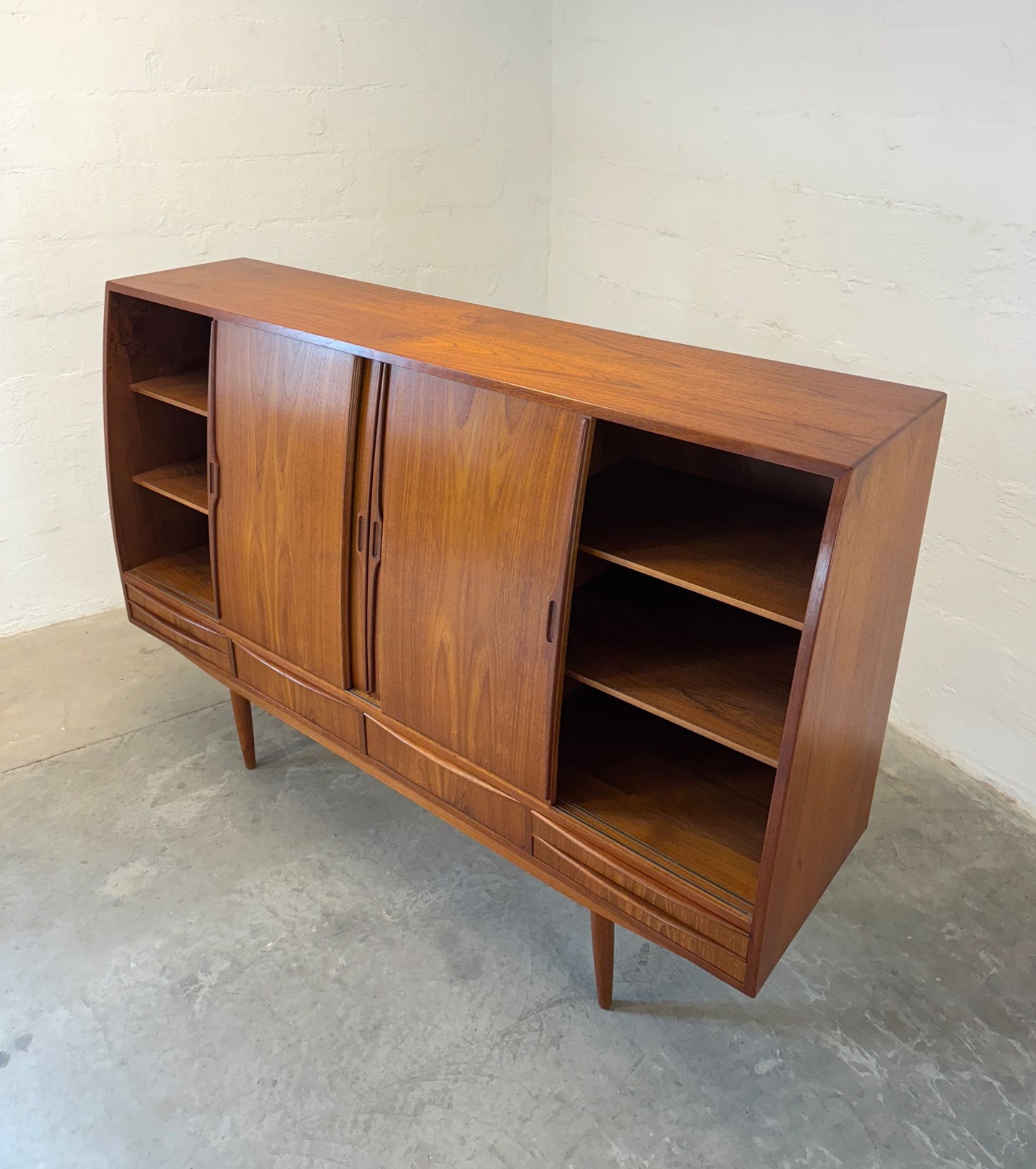 Danish Teak Tall Sideboard / Highboard with Bow Front - #A1729