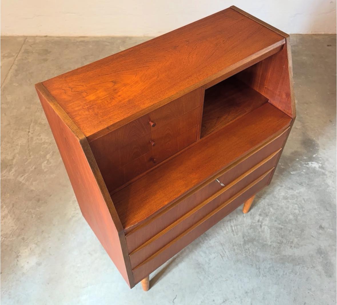 Danish Teak Secretary Desk with Hidden Vanity - #A1774