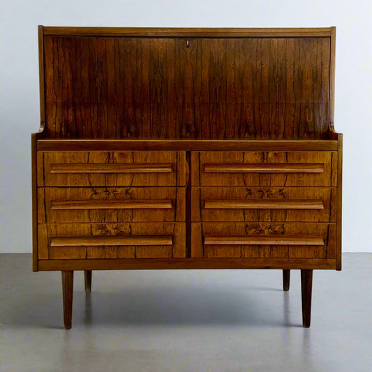 Klim Møbelfabrik Rosewood Secretary Desk with Hidden Shelf Designed by Erling Torvits -
