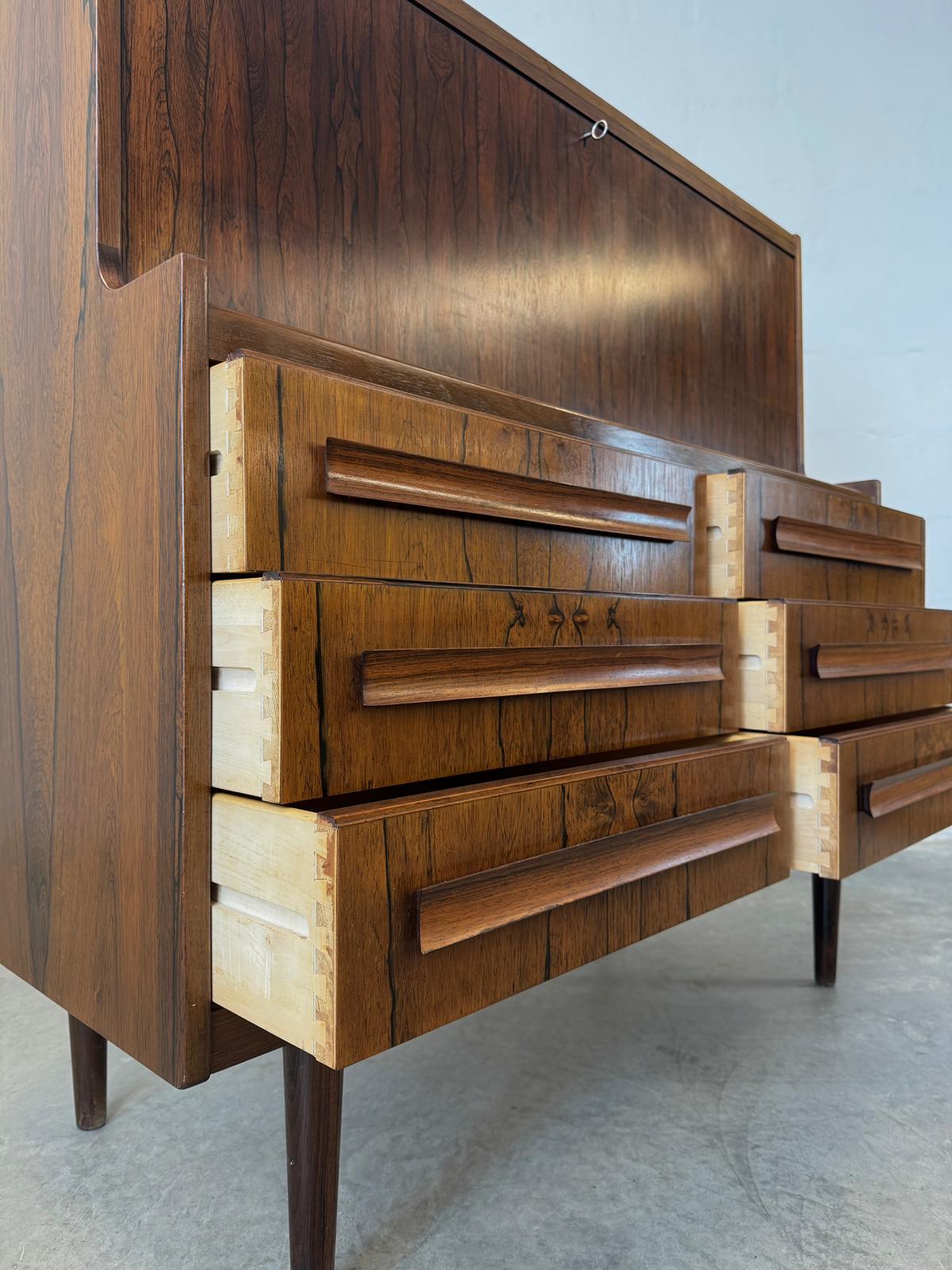 Klim Møbelfabrik Rosewood Secretary Desk with Hidden Shelf Designed by Erling Torvits -