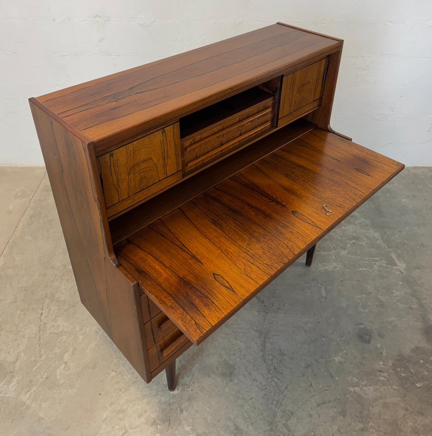 Klim Møbelfabrik Rosewood Secretary Desk with Hidden Shelf Designed by Erling Torvits -