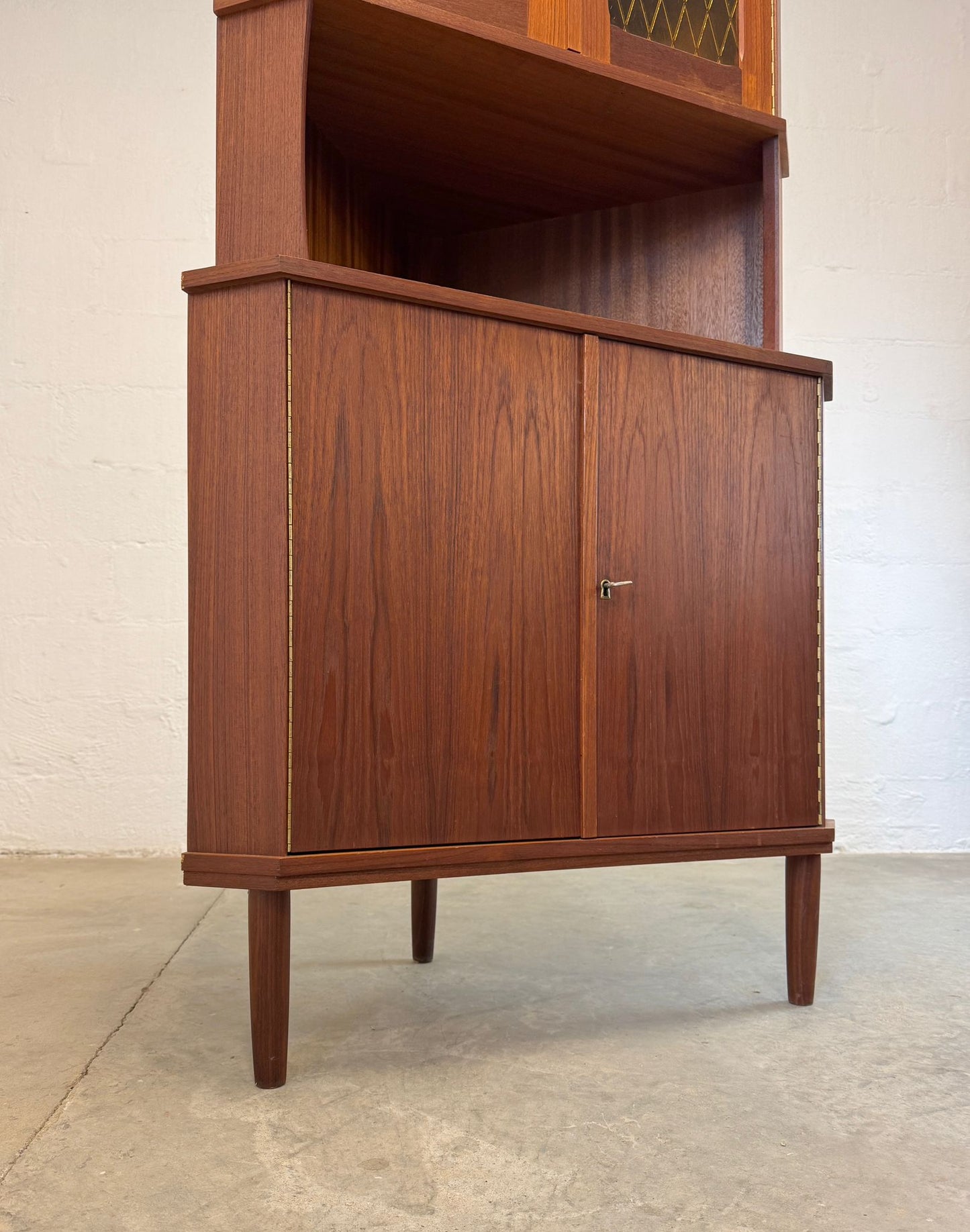 Danish Teak Corner Cabinet with Stained Glass Doors - #A1769