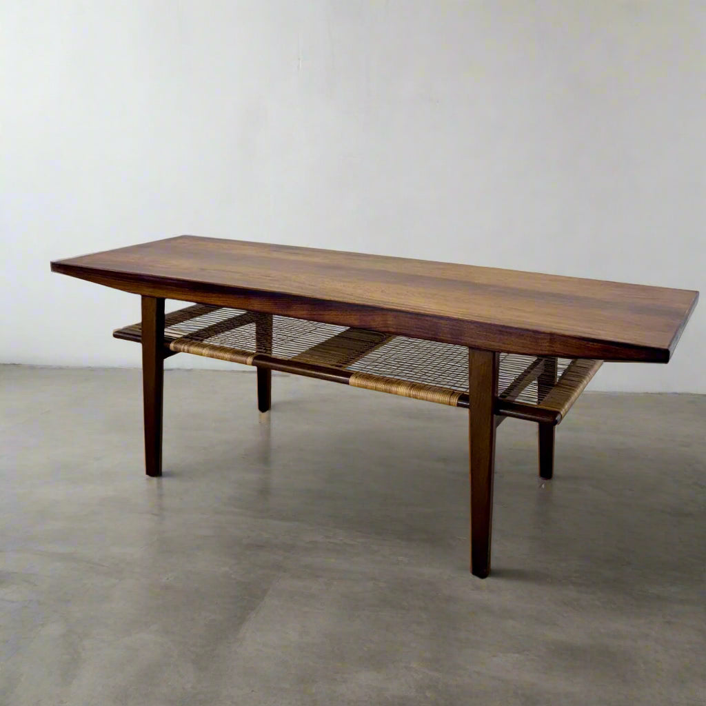 Danish Teak Coffee Table with Woven Lower Shelf - #A1762