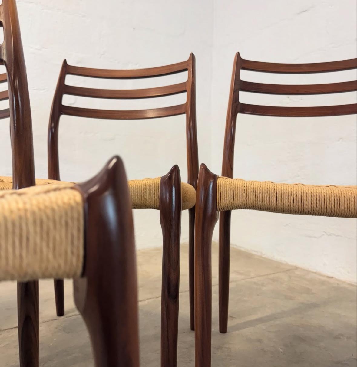 J.L. Møllers Møbelfabrik Set of 6 Rosewood Model 78 Chairs Designed by N.O. Møller - #A1781