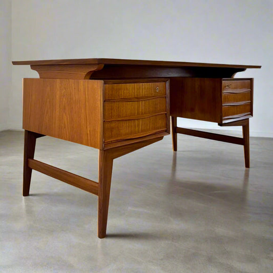 Danish Teak Desk with Floating Top and Rear Storage - #A1783