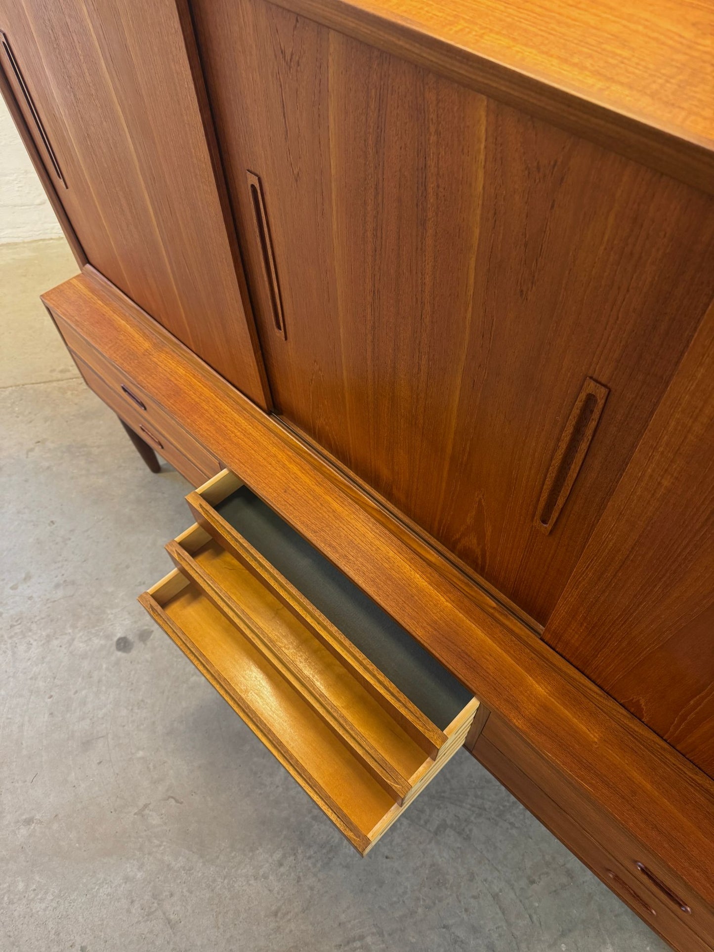 Danish Tall Sideboard / Highboard with Bow Front Drawers in the style of Arne Vodder - #A2130