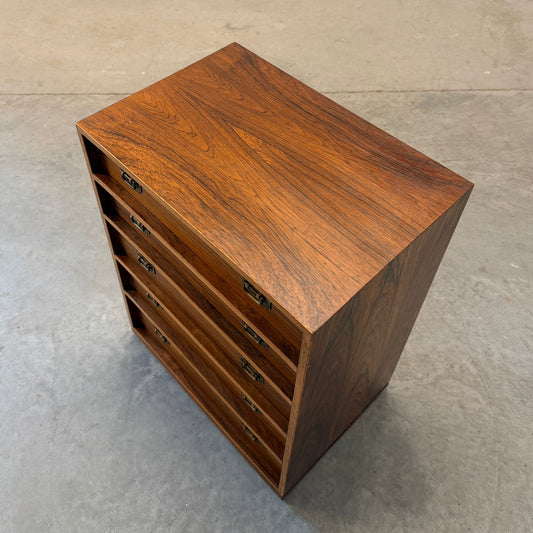 Silkeborg Møbelfabrik Rosewood “Alabama” Model 103 Campaign Style Nightstand / Chest Designed by Henning Korch - #A2190