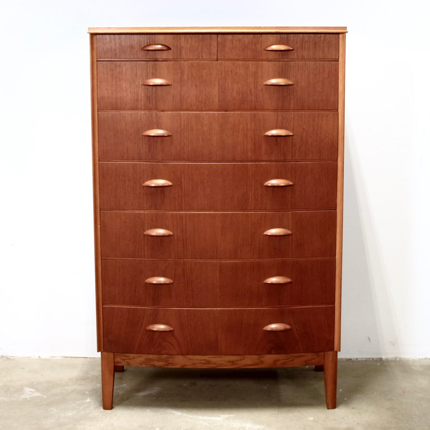 Danish Teak 8 Drawer Tall Dresser w/ Curved Front - #A1933