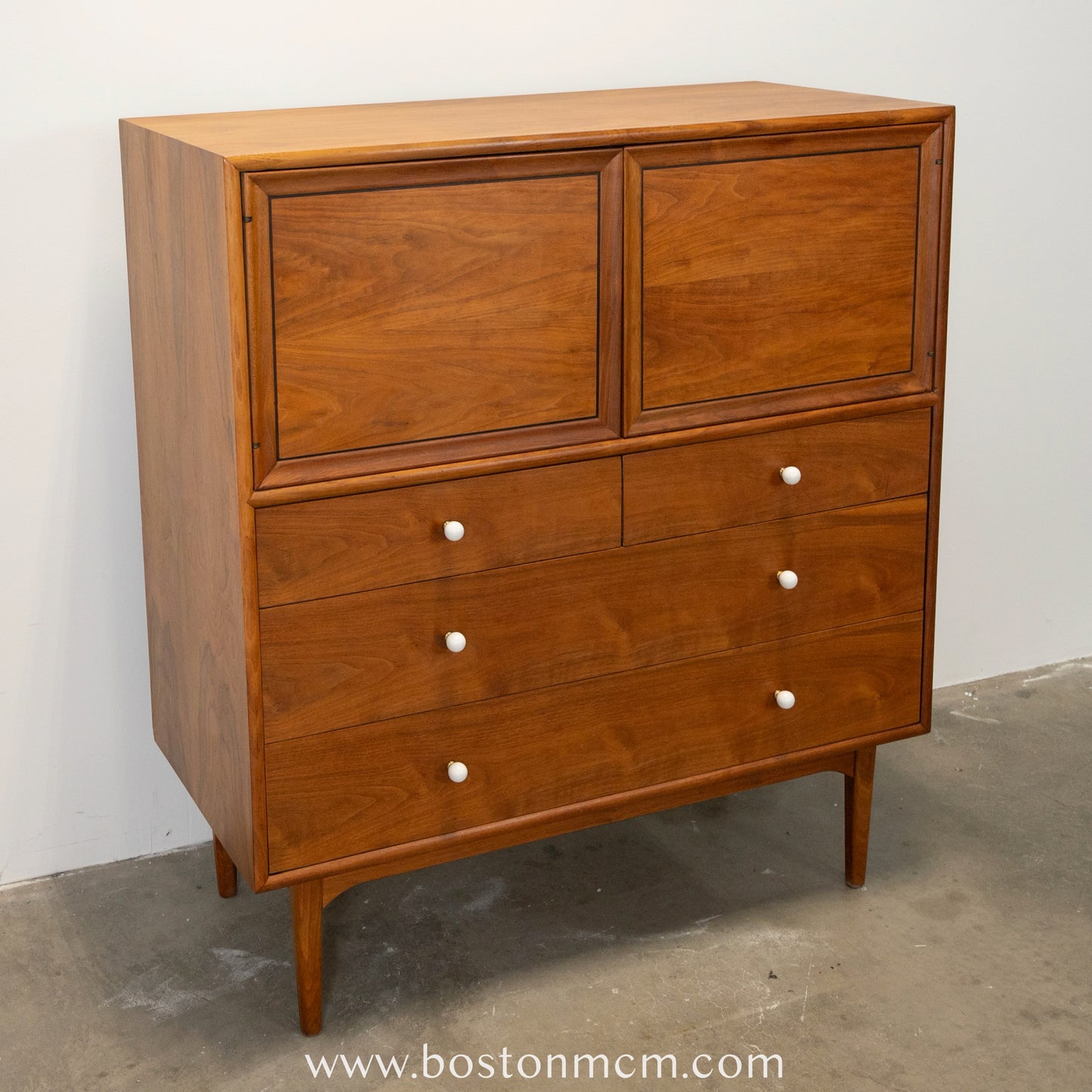 Drexel "Declaration" Walnut Tall Dresser / Chest with Built-in Mirror / Vanity - #A1478