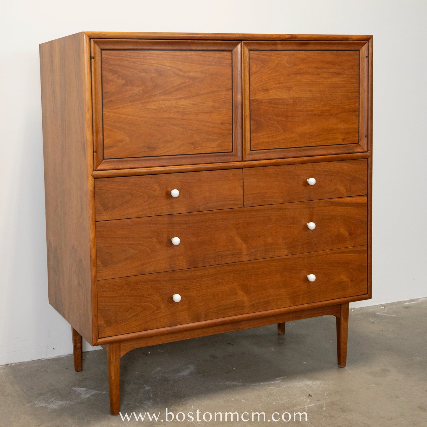 Drexel "Declaration" Walnut Tall Dresser / Chest with Built-in Mirror / Vanity - #A1478